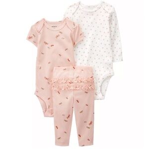 Carter’s Baby Girls 3-pc. Ruffle Pant Onesie Set Butterfly Dragonflies 3 mo🩷🤍